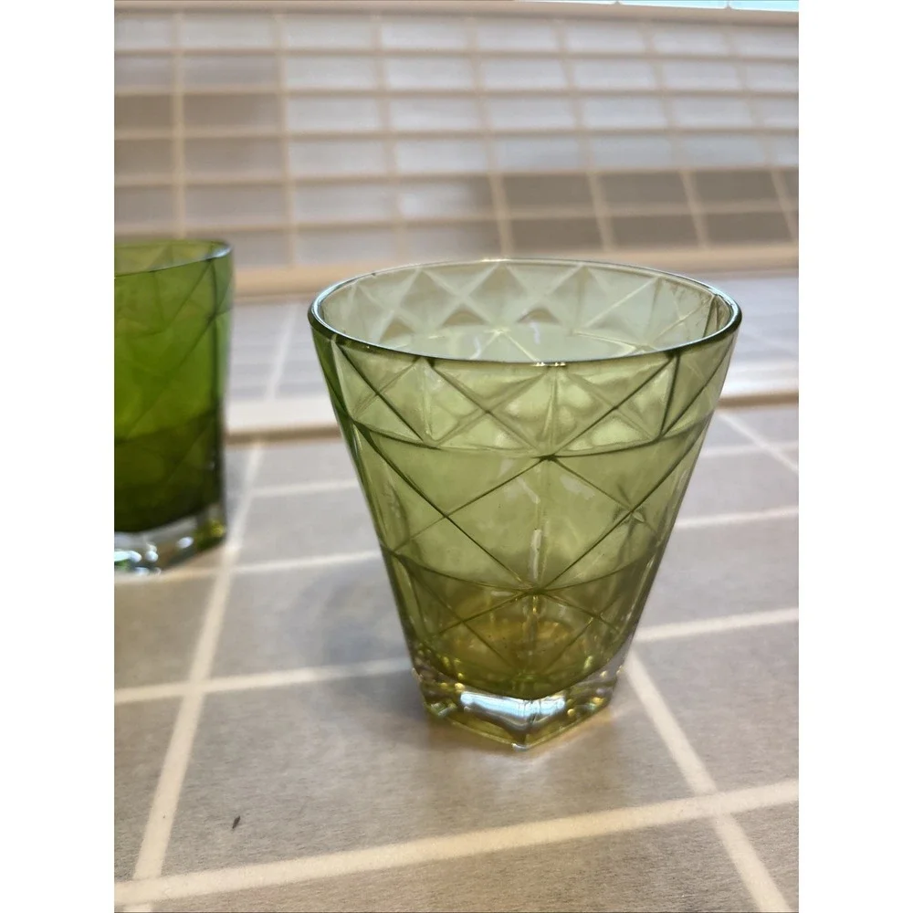 Vietri‎ Prism Short Tumbler Low ball Glasses Dark Green Set of 4 Garden Fairy